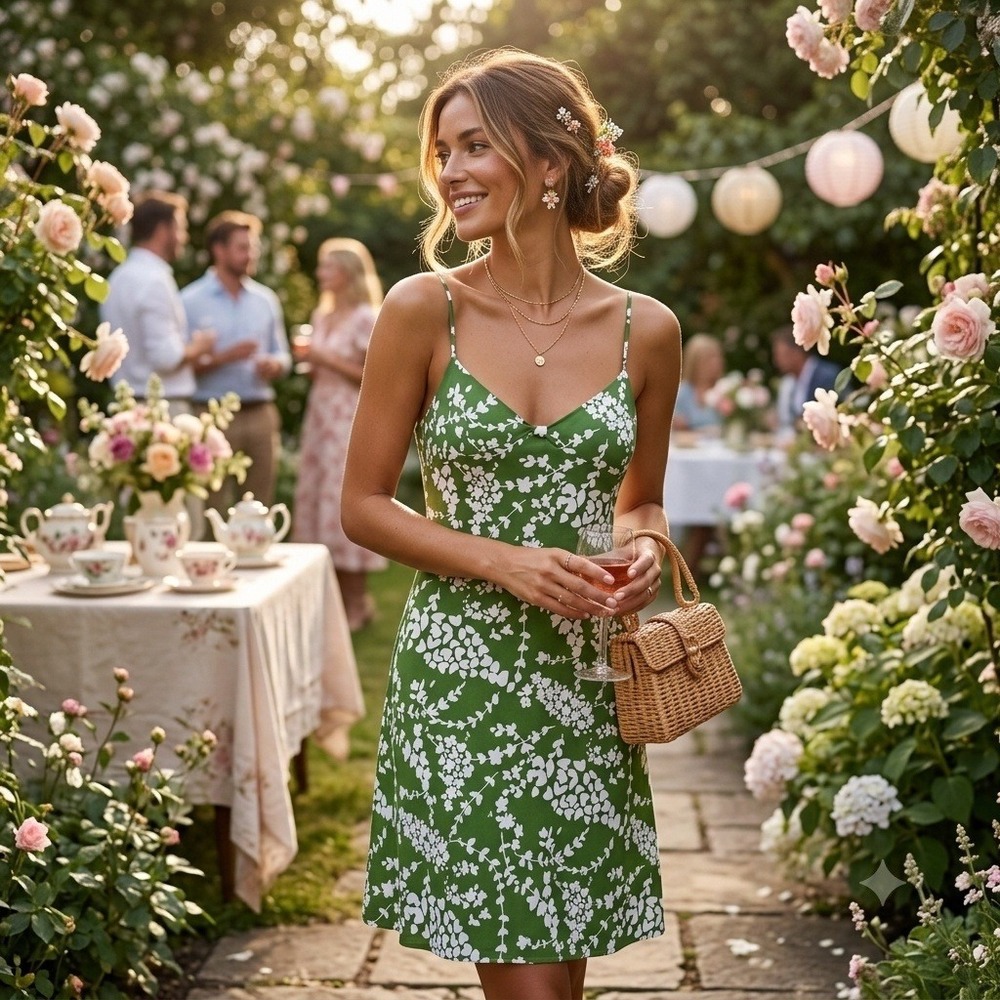 Vtg Michael Kors Slip Dress 14 Green Floral Babydoll Garden Party Cottage Y2K 90
